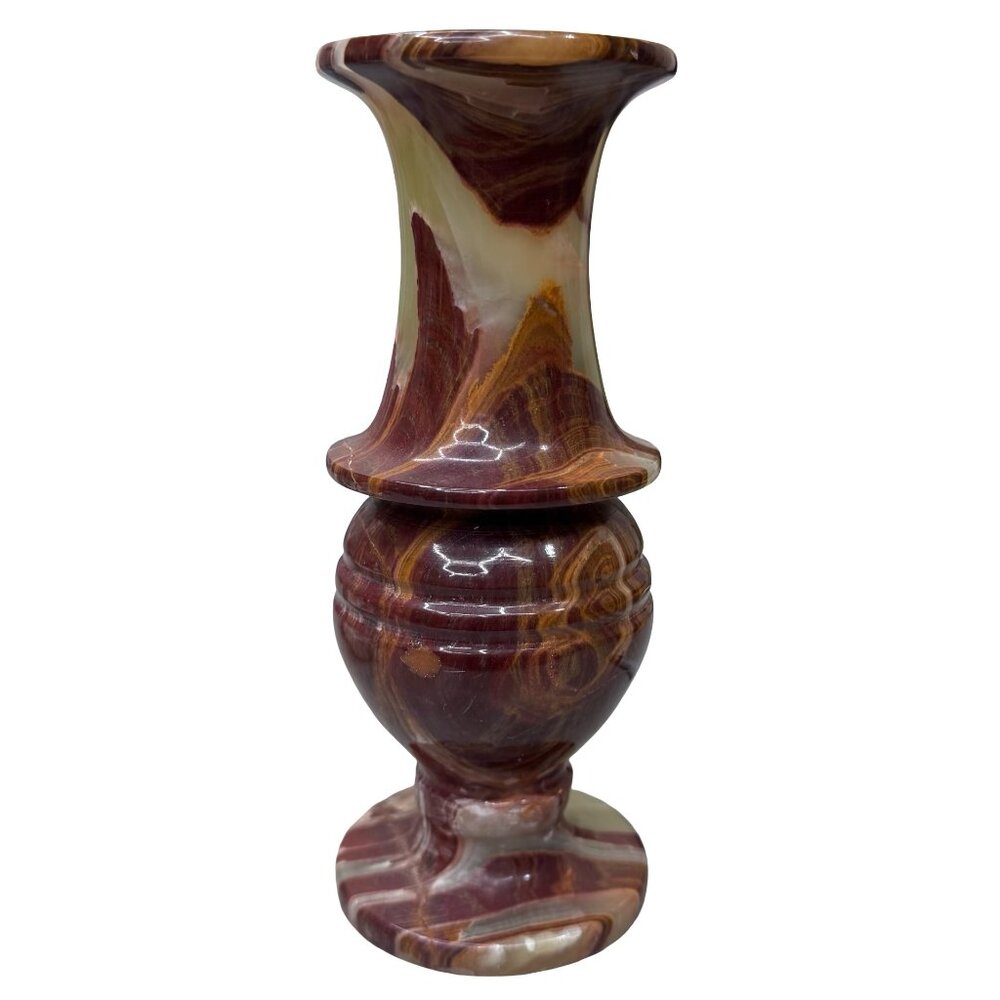 Vintage Carved Handcrafted Marbled Banded Onyx Decorative Bud Vase 7.5" Heavy